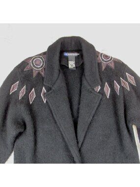 Vintage IB Diffusion oversized Women Wool bld applique Sweater coat  Lagenlook S